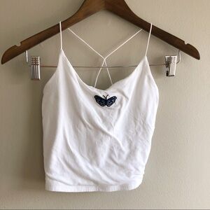 ✨$8 CLEAR-OUT✨ Garage Y2K Butterfly Embroidered Tank Cropped Crop Top White